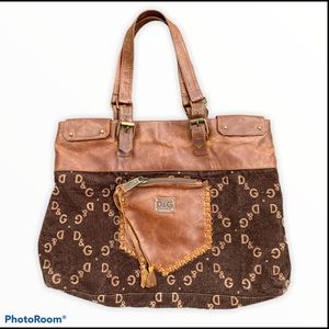 D & G leather corduroy monogram shoulder tote bag